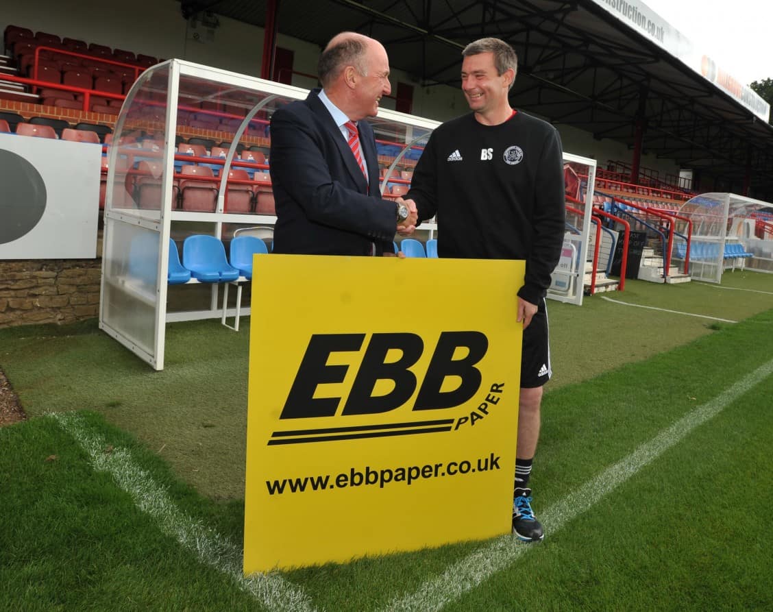 Aldershot FC, High Street, Aldershot. Signing of a new five year sponsorship deal. Tim Elliott (L) and Barry Smith