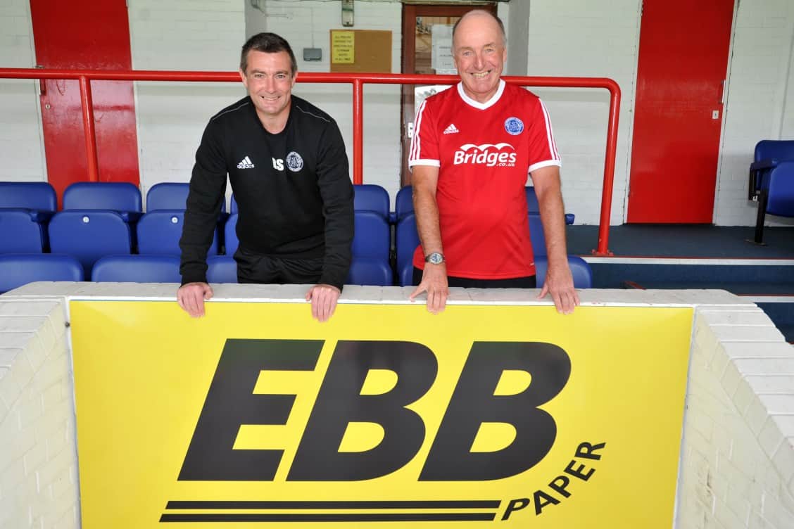 Aldershot FC, High Street, Aldershot. Signing of a new five year sponsorship deal. Tim Elliott and Barry Smith