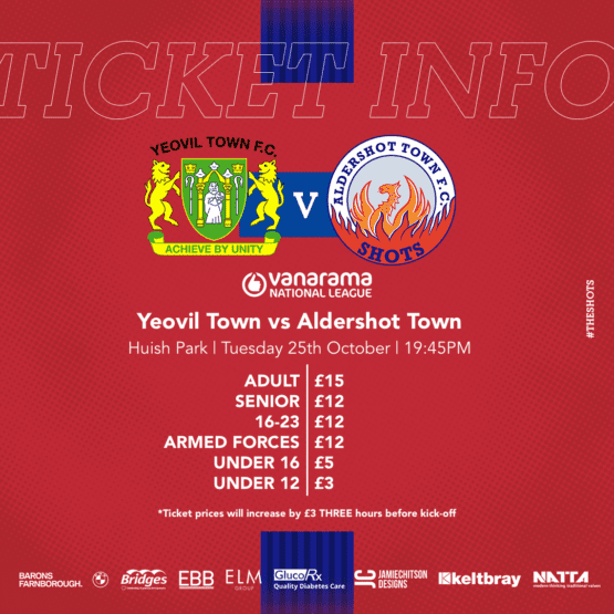 TICKET INFO Yeovil vs Shots Aldershot Town FC