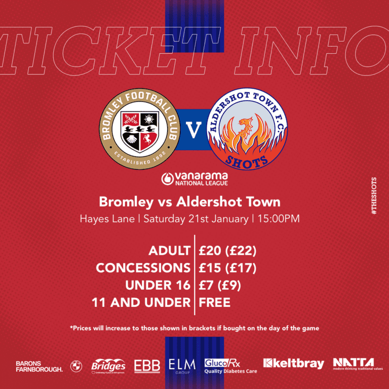 TICKET INFO Bromley vs Shots Aldershot Town FC