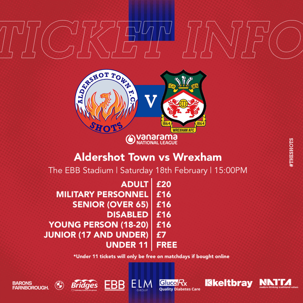 SEATING SOLD OUT Shots vs Wrexham Aldershot Town FC