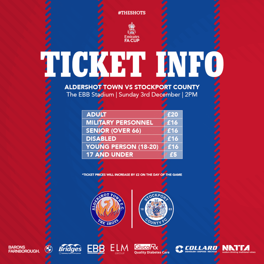 VERY LIMITED TICKETS REMAINING Stockport County (H) Aldershot Town FC