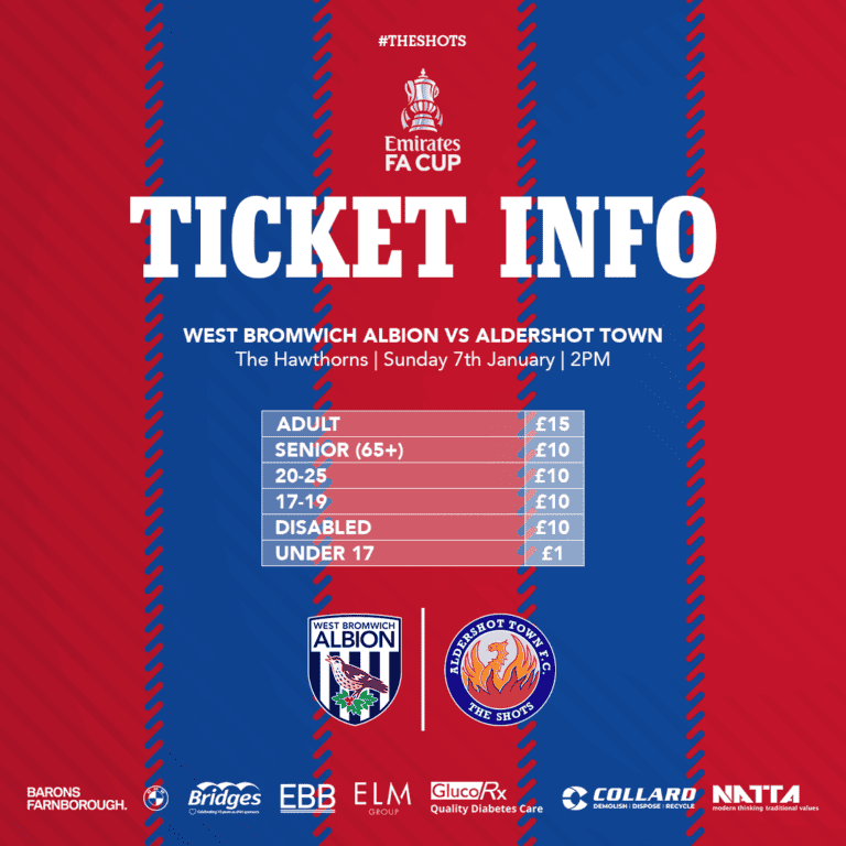 TICKET UPDATE West Brom (A) Aldershot Town FC